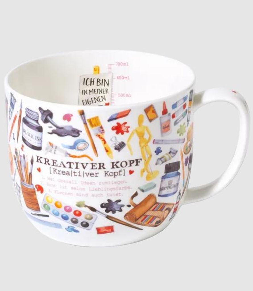 Kaffeebecher Kreativer Kopf, 700 ml, Kaffeetasse Tassen Teetassen Kaffeepott Henkelbecher, malen, zeichnen