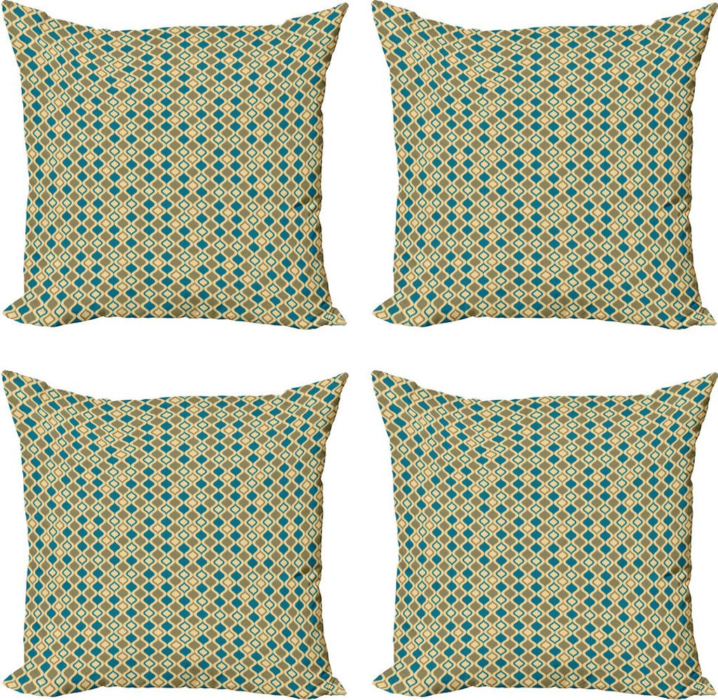 ABAKUHAUS Retro Kissenbezug Set (4 Stück), Vertikale Ogee Formen Weinlese, Moderner Doppelseitiger Digitaldruck, 50 cm x 50 cm, Creme Beige Blau