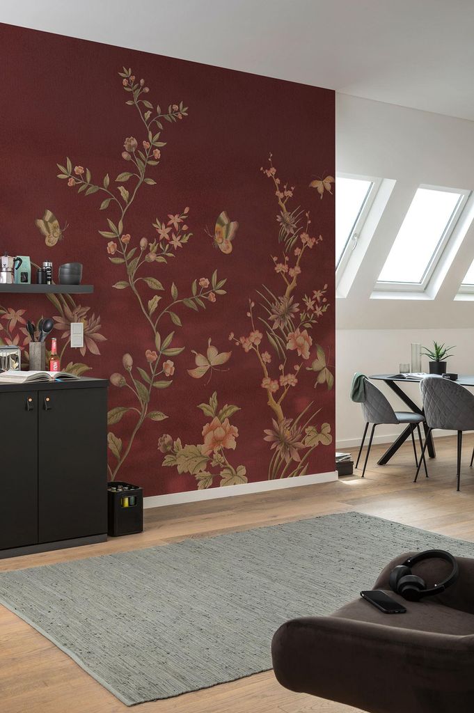 Komar Vlies Fototapete - Chinoiserie - Größe: 250 x 250 cm (Breite x Höhe) - 5 Bahnen, Wohnzimmer, Schlafzimmer, Tapete