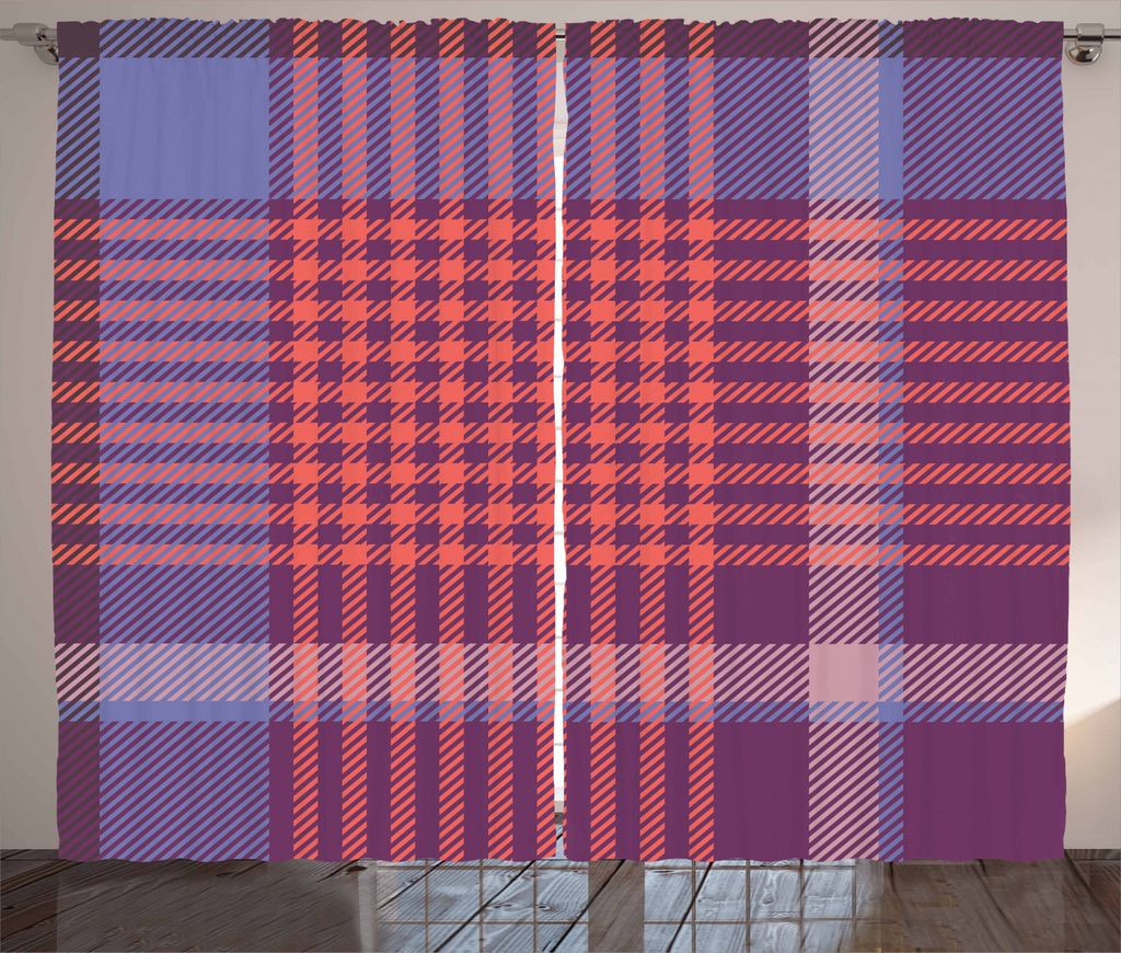 ABAKUHAUS Kariert Rustikaler Vorhang, Retro Britische Kultur, Wohnzimmer Universalband Gardinen mit Schlaufen und Haken, 280 x 245 cm, Lavendel Ora...