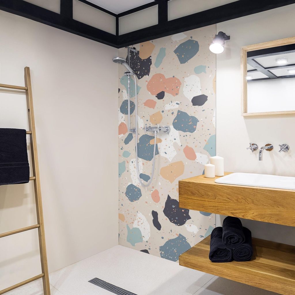 Duschrückwand Muster selbstklebend - 0.35 mm Wandpaneel wasserfest Design pastell Steinoptik Badrückwand fugenlos Smart matt 80x210 cm