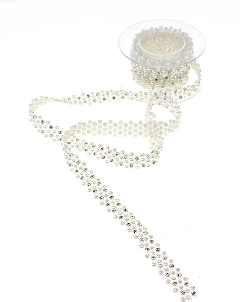 1,8m Dekoband Diamanten Strass Perlen weiß B ca. 16mm Perlenband Strassband