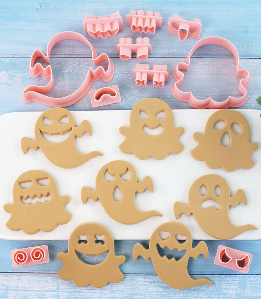 Halloween-Ausstechformen-Set, 10Stück*2, 3D-Kunststoff, drückbar, Kürbiskopf, Halloween-Keksausstecher, Set für Halloween-Partyzubehör, Dekora...
