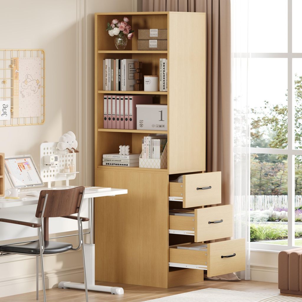 STILVORA Bücherregal extra schmales Design mit verstellbaren Böden, Sideboard mit integrierten Seitenschubladen, Hochschrank vielseitig einsetzba...