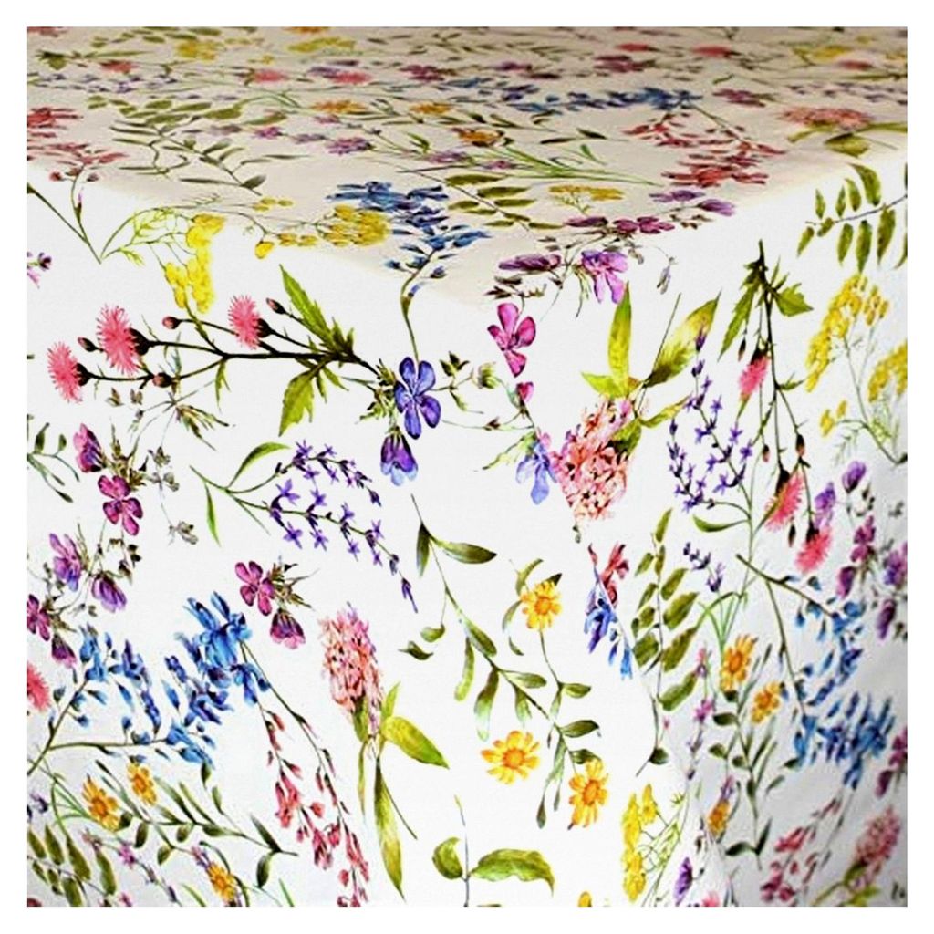 Wachstuch Tischdecke Meterware Bunte Blumenwiese Sommer wählbar in eckig, rund oder oval (Rand: Schnittkante, 120 x 180 cm eckig)