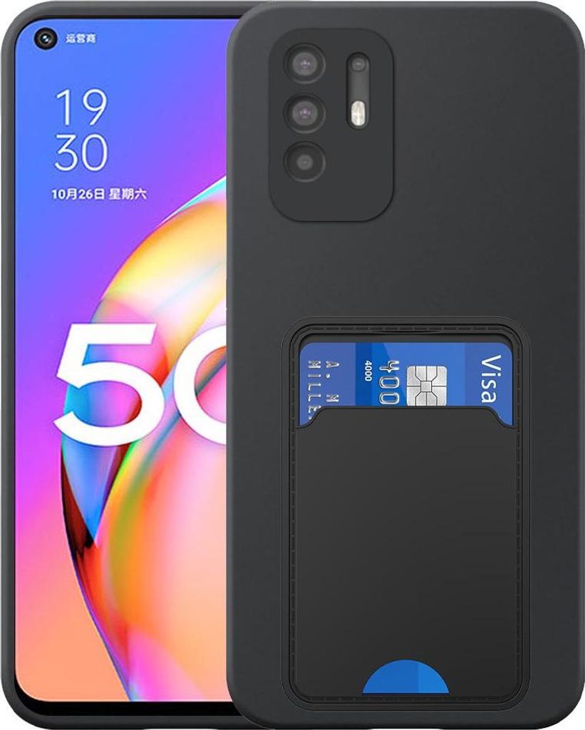 Geeignet für Oppo A94 5G Phone Case mit TPU Kartenhalter - Flexible Back Cover Case Silikon TPU mit Cardslot - Schwarz - Smartphonics