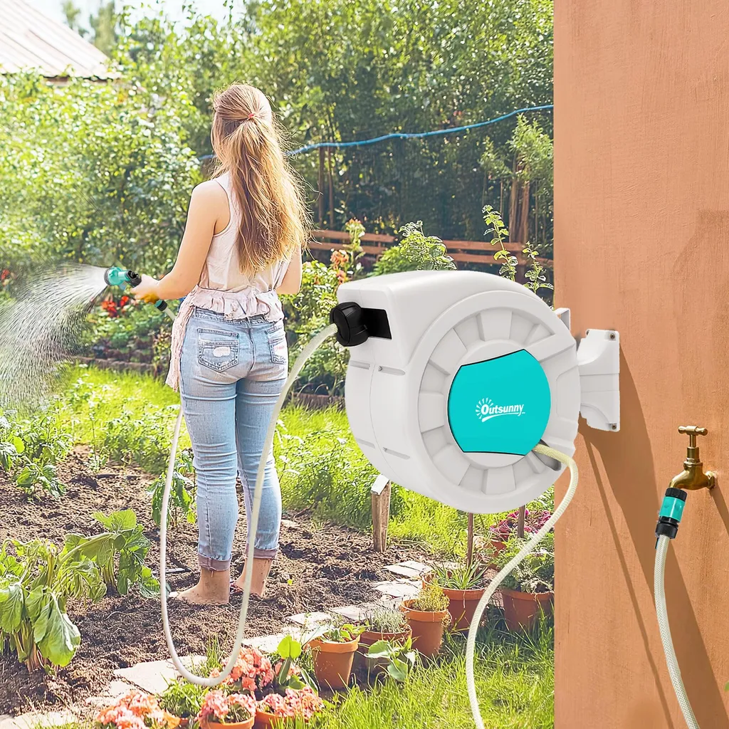 Enrouleur de tuyau automatique 25m avec rotation à 180° pour jardin - 2