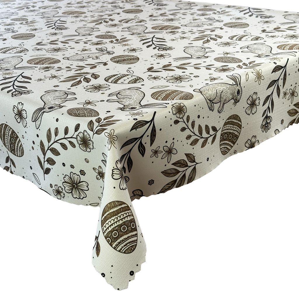 Tischdecke Fleckenabweisende Ostern Druck Hasen Beige Braun 140x180 cm