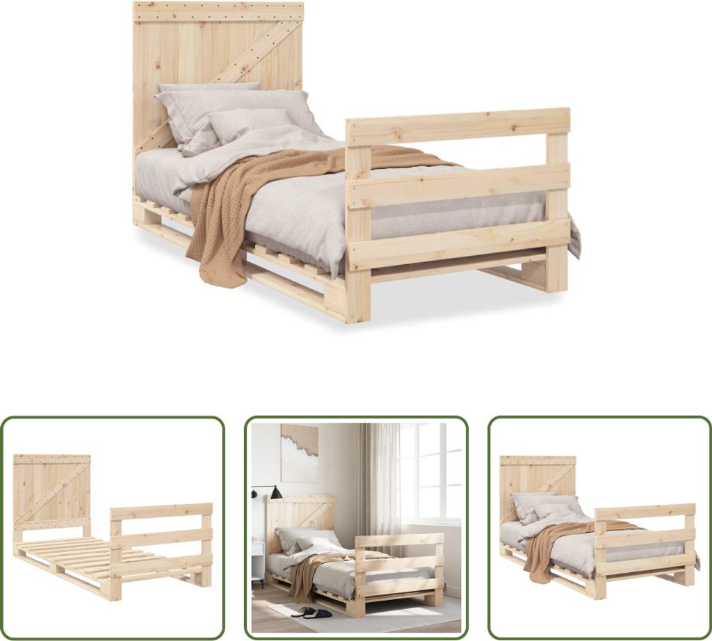 The Living Store Massivholzbett mit Kopfteil 90x200 cm Kiefer