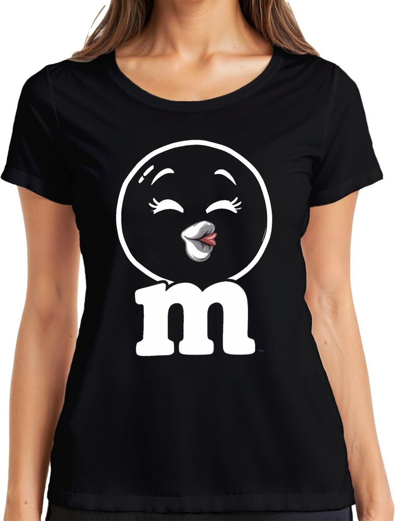 M&M Kuss Schokolade Lippen Karneval fünfte Jahreszeit Kostümersatz Damen T-Shirt, Schwarz, S