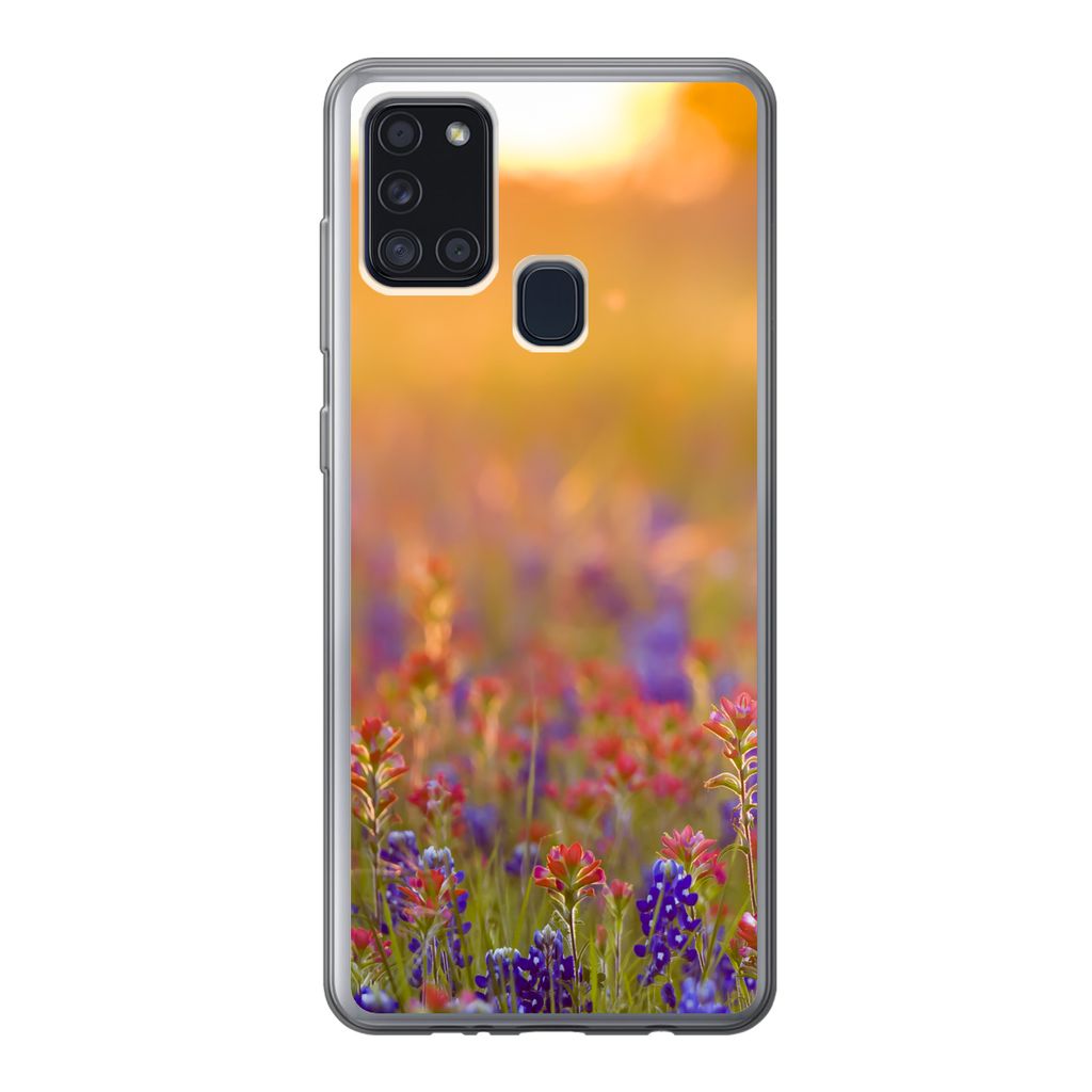 MuchoWow Handyhülle Schutzhülle Hülle für Samsung Galaxy A21s Blumen - Gold - Sonne Silikon Softcase Handy Hülle - Hartschale