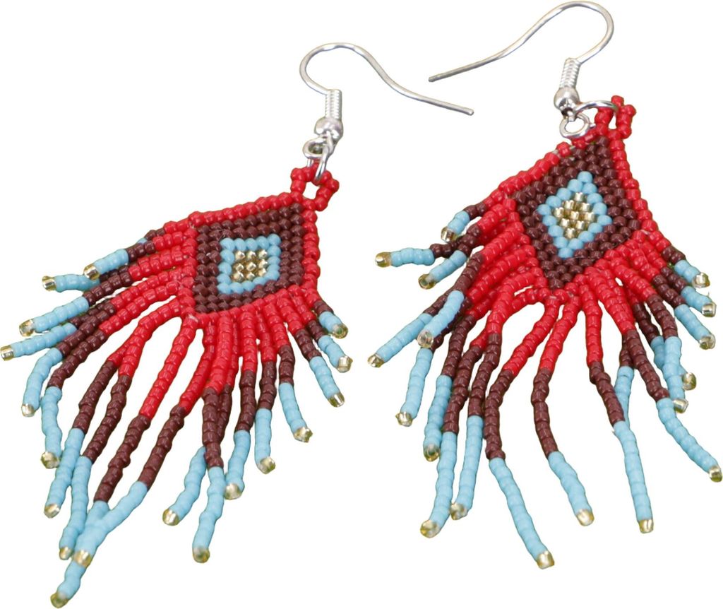 Indigener Schmuck, Boho Ohrringe, Ethno Perlenohrringe - Modell 10, Rot, Glasperlen, 8*3 cm, Ohrringe + Ohrstecker Modeschmuck
