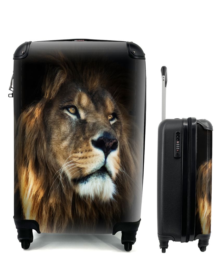 MuchoWow Koffer Handgepäck Trolley Rollkoffer Kleine Reisekoffer mit 4 Rollen - Löwe - Fell - Schwarz - Cabin Size < 55x40x23 cm & 55x40x20 cm ...