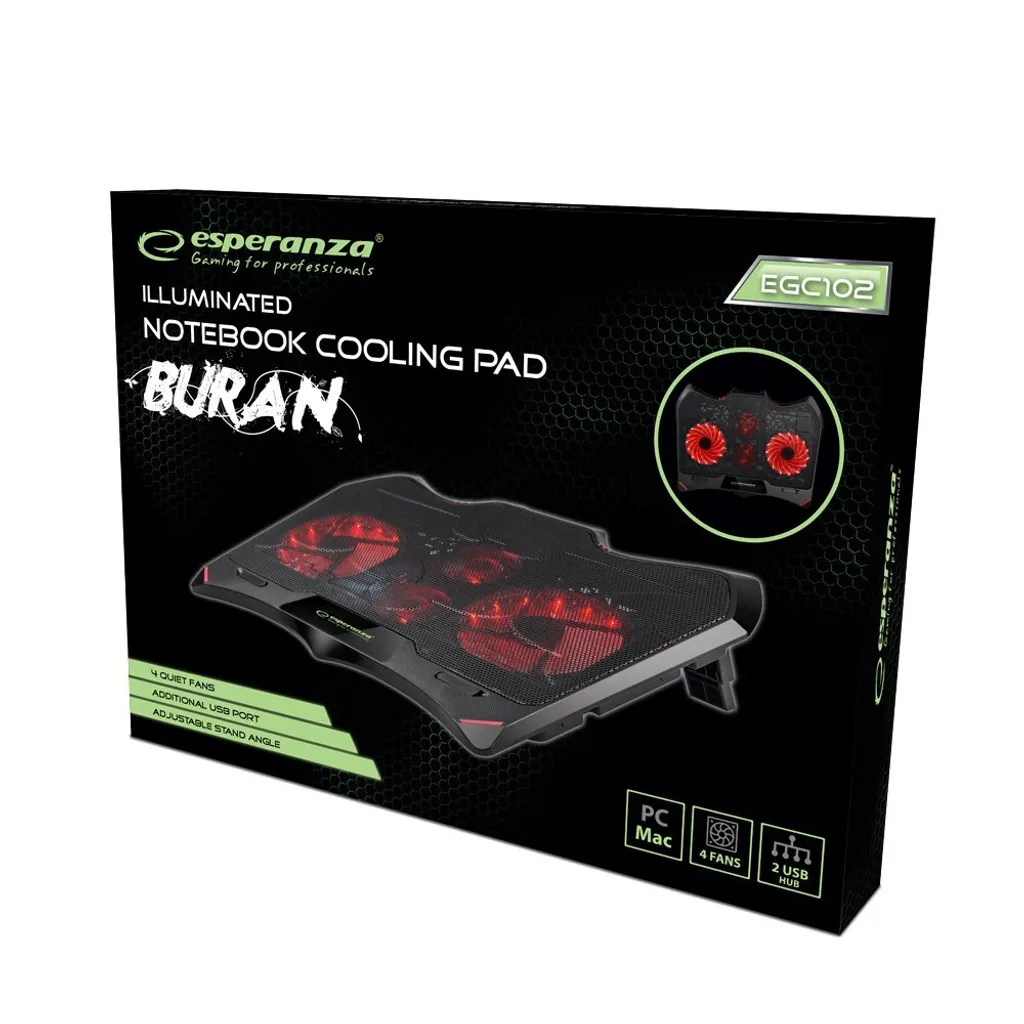 Support Ventilé pour Ordinateur Portable Esperanza EGC102 Usage Gaming