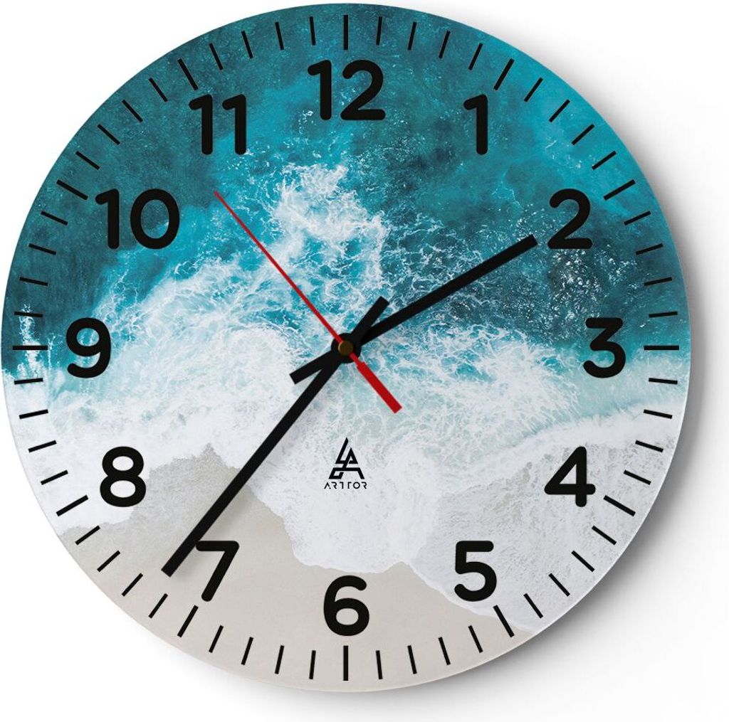 Wanduhr - Rund - Glasuhr - Luftaufnahmen Strand Welle - 30x30cm - Schleichendes Uhrwerk - Lautlos - zum Aufhängen bereit - Dekoration Modern - Wan...