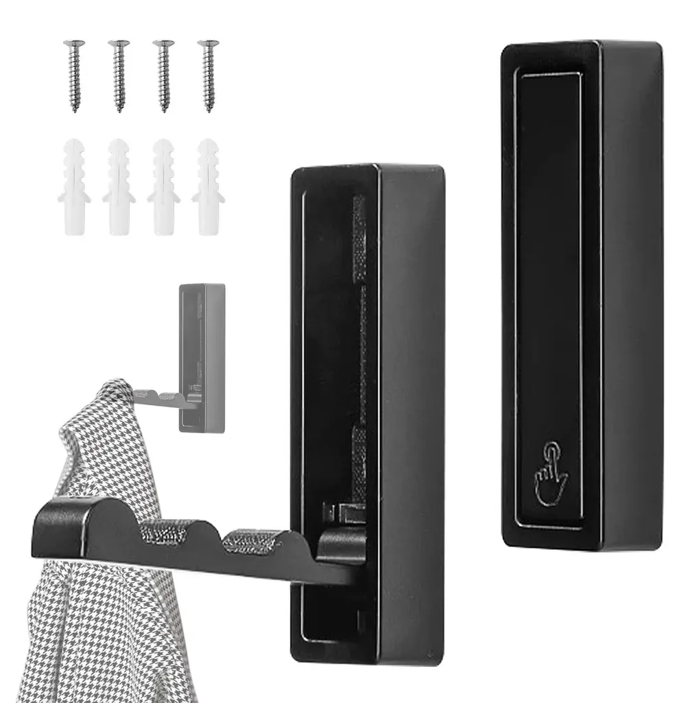 Patère Murale Pliable Noire : Lot de 2 Supports Invisibles Gain de Place