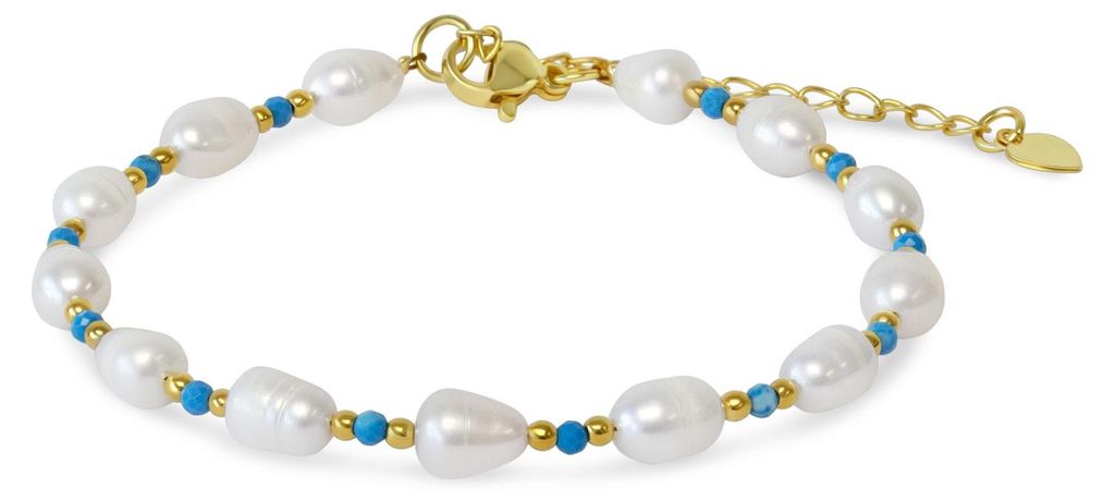 8CB-91394 – CO88 collection Kralenarmband Parel & Turquoise Kralen – Goudkleurig – Dames Sieraad