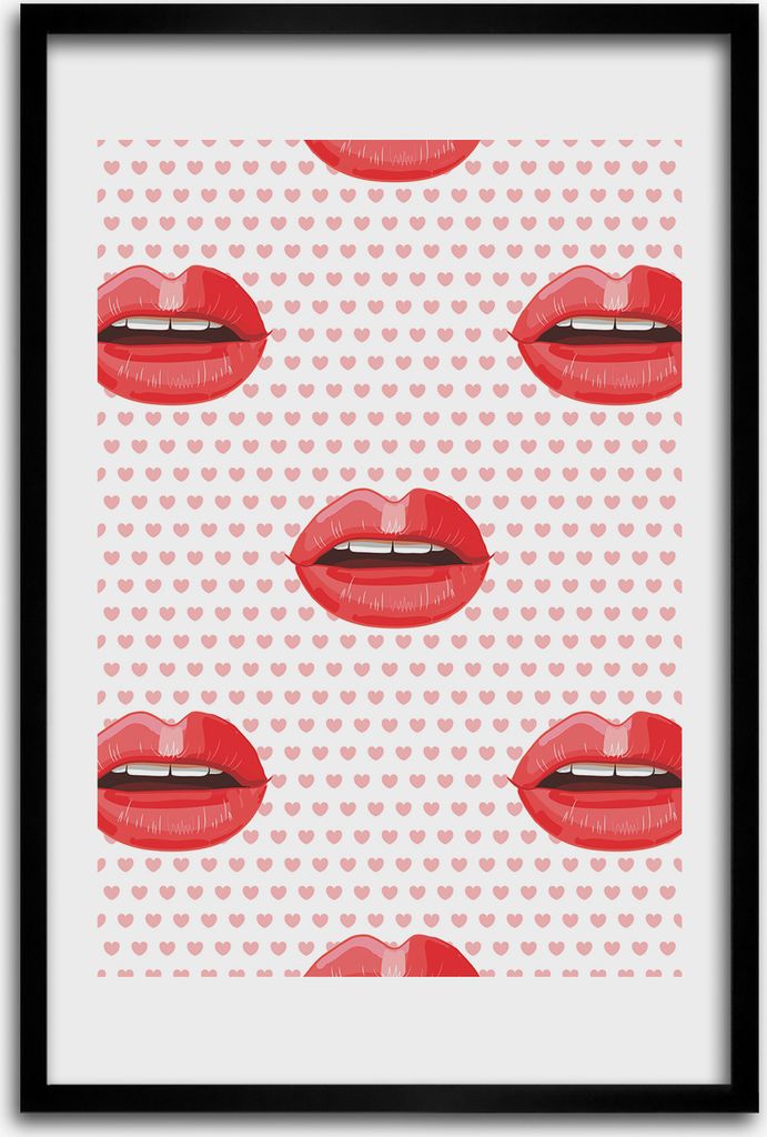 Bild - Bilderrahmen - 40 cm x 60 cm - MDF - Rahmen - Wandkunst - Rote Lippen