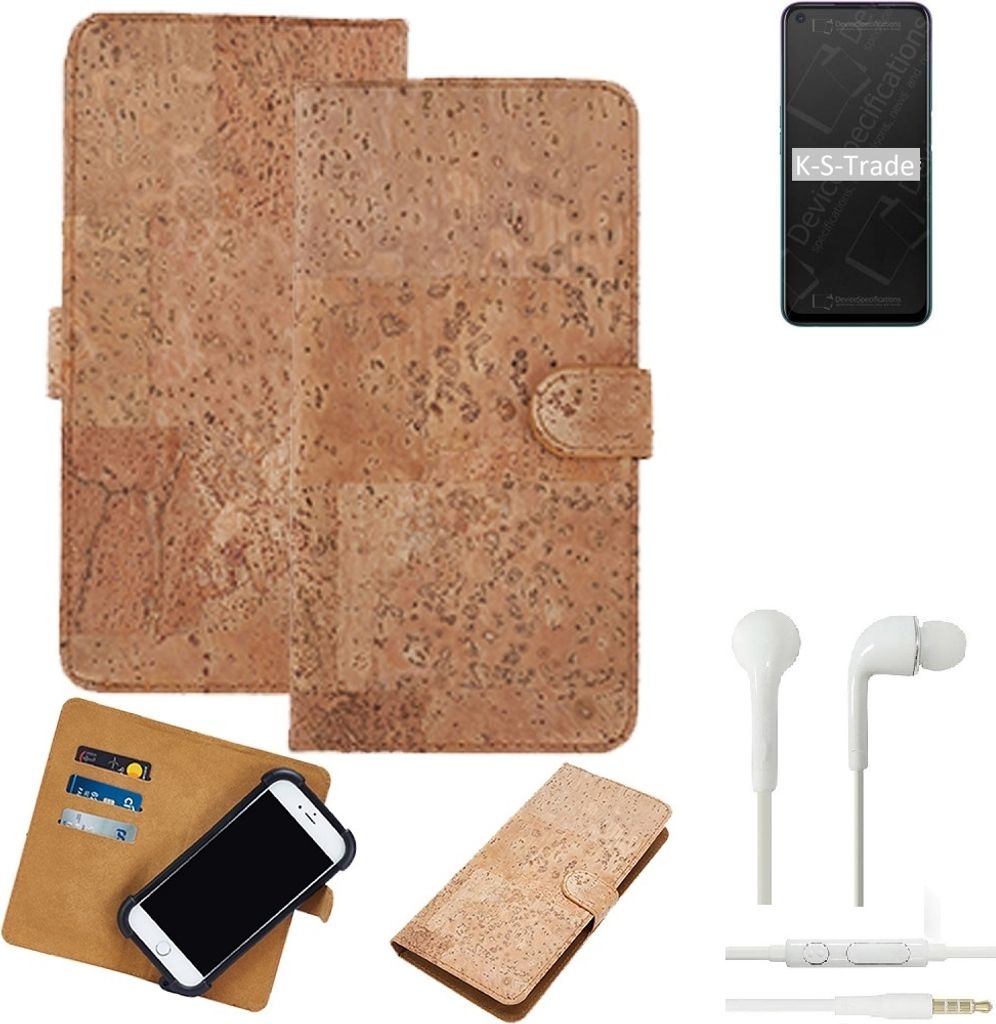 K-S-Trade Hülle kompatibel mit Oppo A72 + in ear Kopfhörer Kork Handyhülle Cover Schutzhülle TPU Case Bumper in Hellbraun, (1x)