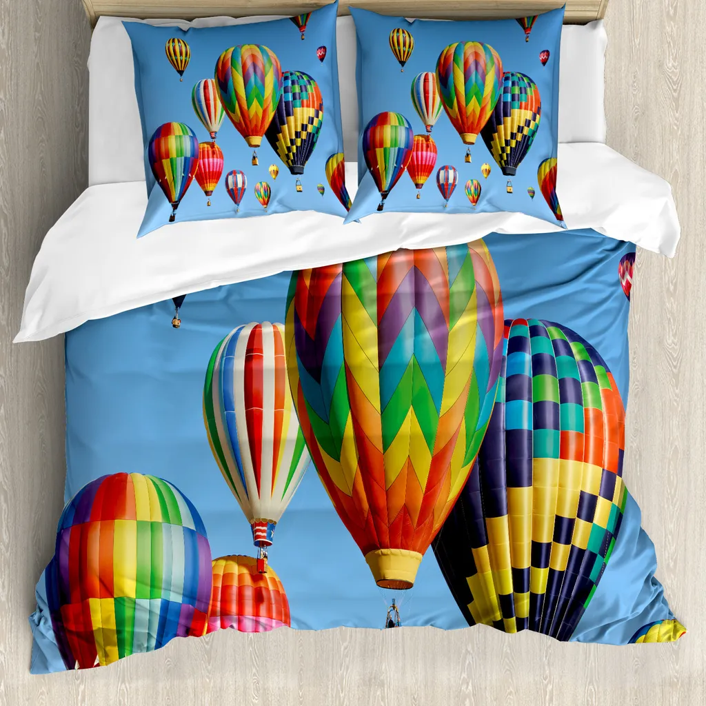 Set Copripiumino Matrimoniale ABAKUHAUS Travel Fun Sky Blu Antiacaro