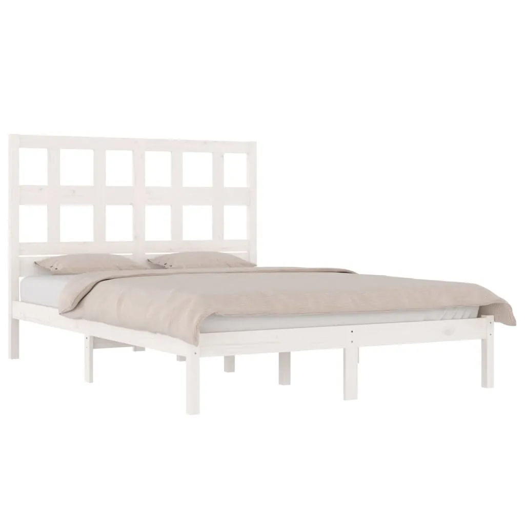 Lit 160x200 cm en pin massif blanc structure solide et design moderne