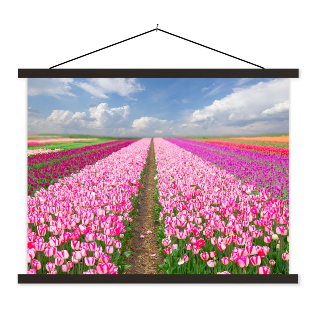MuchoWow Textilposter Tulpen - Sonne - Frühling 150x113 cm mit holzfarbenen Rahmen - Poster