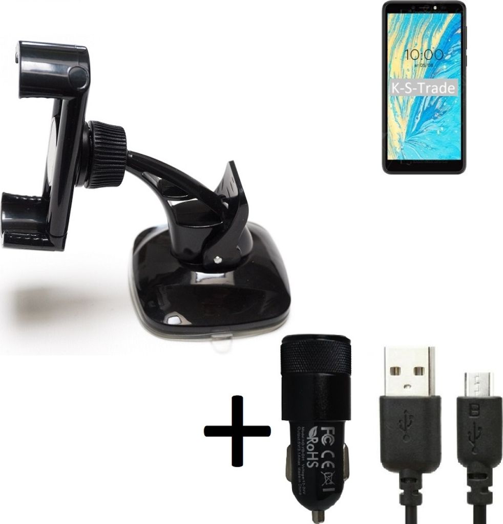 K-S-Trade Halterung kompatibel mit BQ Mobile BQ-5740G Spring Windschutzscheibe / Armaturenbrett + LADEGERÄT mit Mico USB Kabel Autohalterung KFZ