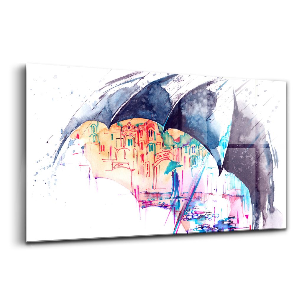 Glasmalerei - dekorative Malerei - moderne Malerei - 100x50 - Regen von Regenschirmen