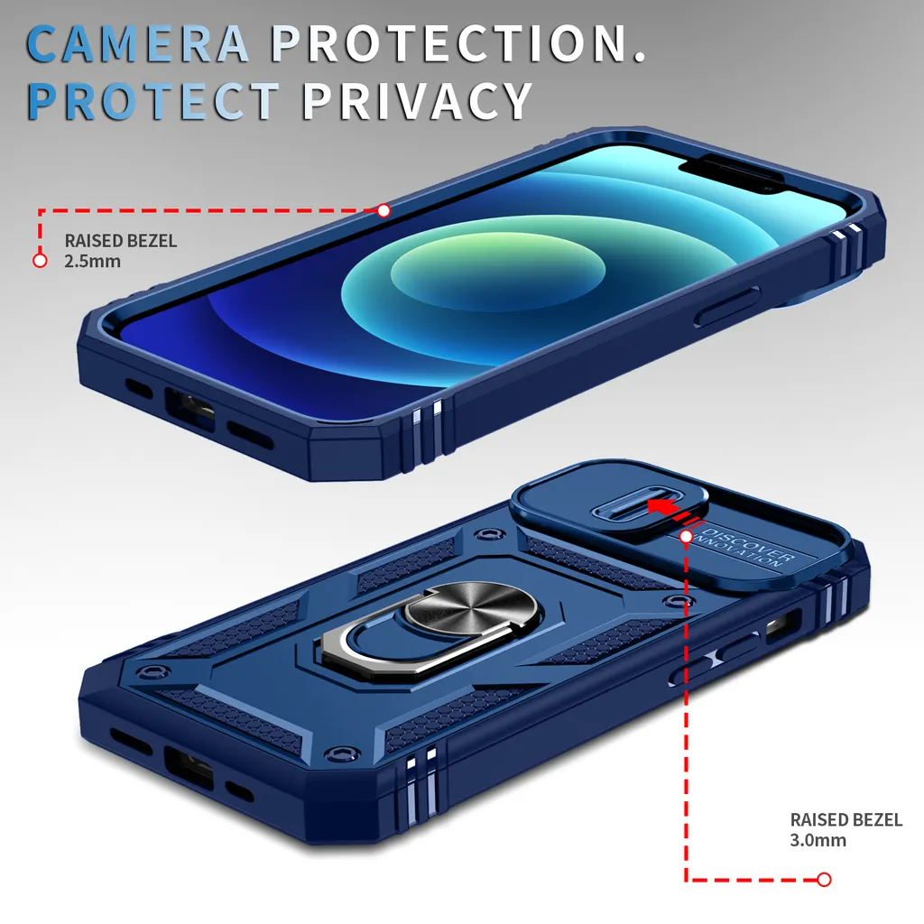 Elegante Custodia iPhone 15 Blu con Protezione Fotocamera e Stand - 7