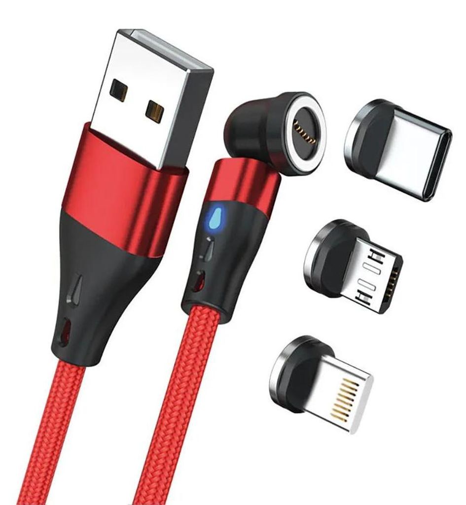 RealPower Magnetic cable 3 Amp,1m,rot mit Adaptern