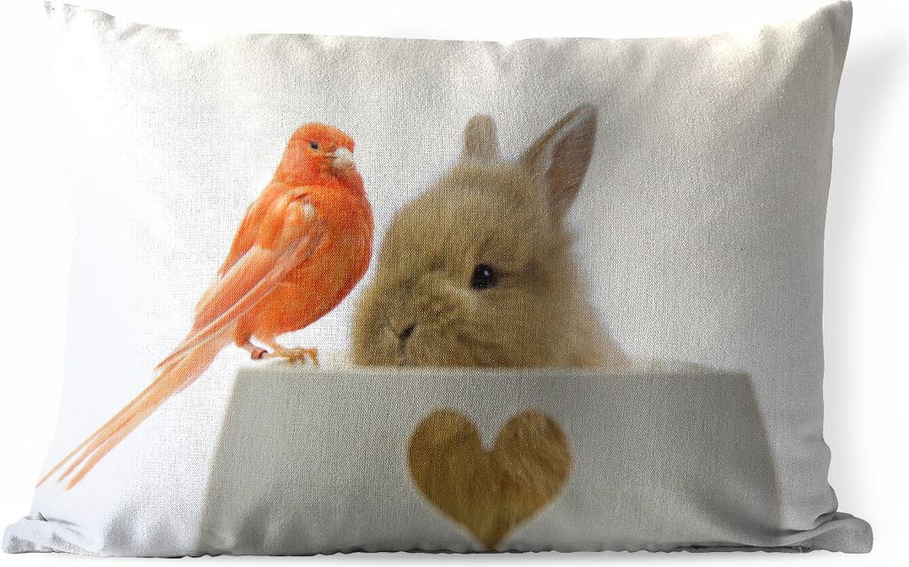 MuchoWow Outdoor Kissen - Tiere - Kaninchen - Vogel - 60x40 cm - Wetterfest - Lounge Kissen - Zierkissen - Kissen für Innenräume
