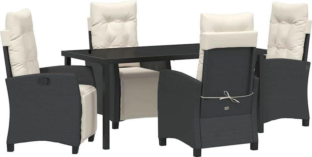 "2026 Aktion" Garten Essgruppe - elegantes Design - Sitzgruppe/Tisch+ Stuhl - mit Kissen 5 pcs Schwarz Poly-Rattan - Terassenmöbel NeuMöbel632950