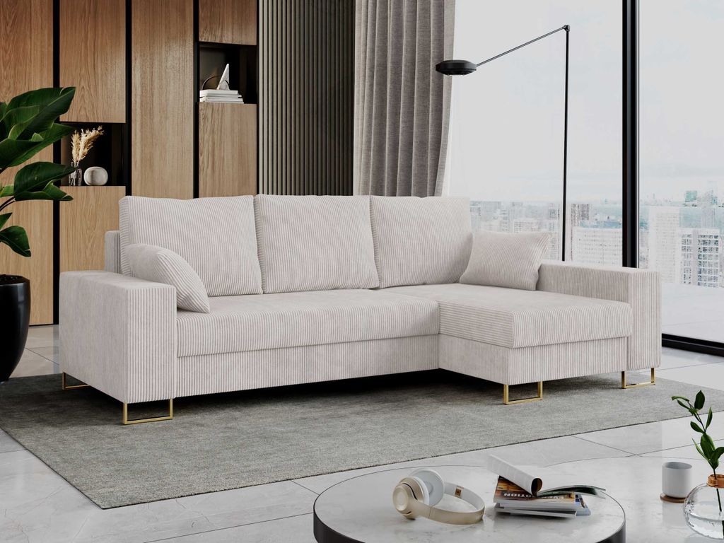 Ecksofa, Bettsofa, L-Form Couch mit Bettkasten - DORIAN-L - Weiß