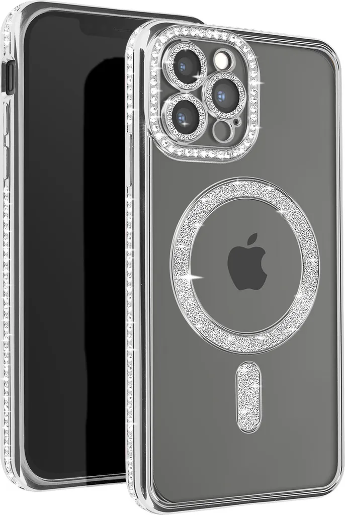 Custodia Luxury Diamond iPhone 13 Pro Max Argento MagSafe Bling