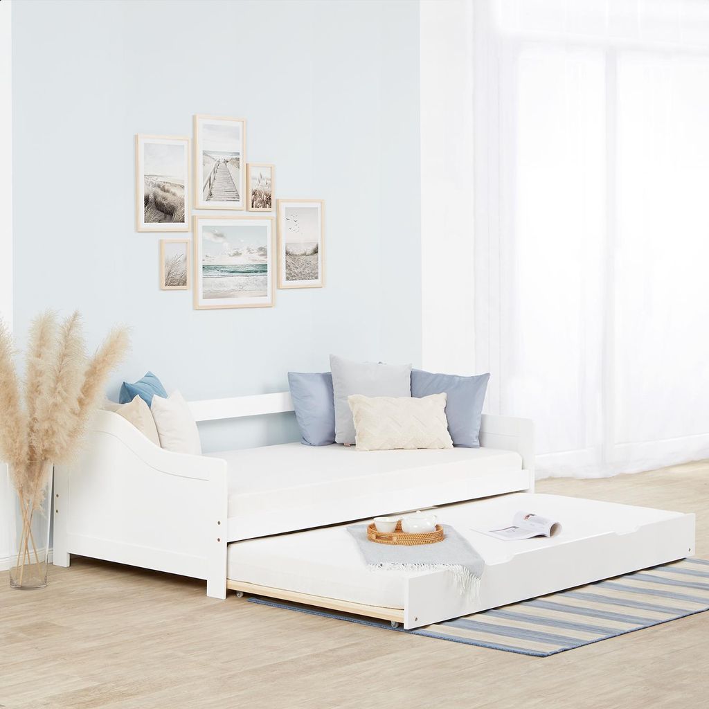 Homestyle4u výsuvná detská posteľ 90x200 cm biela drevená Obrázok produktu 