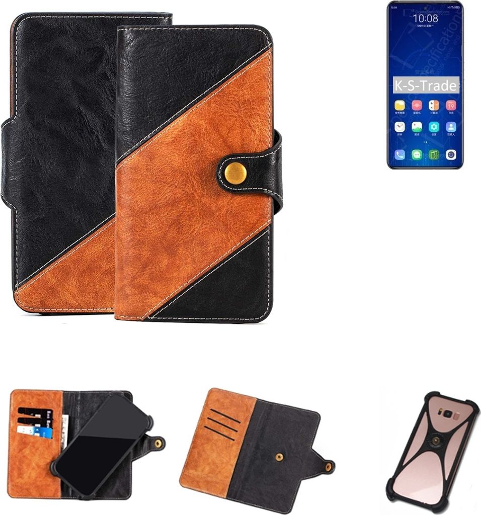 K-S-Trade Handyhülle Schutzhülle Bookstyle Case Wallet-Case kompatibel mit ZTE Axon 31 5G Handy Cover Bumper Klapphülle schwarz hellbraun 1x