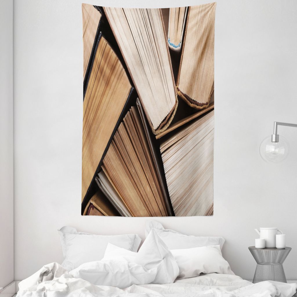 ABAKUHAUS Modern Wandteppich und Tagesdecke, Stapel der alten Book Library aus Weiches Mikrofaser Stoff Waschbar ohne Verblassen Digitaldruck, 140 ...