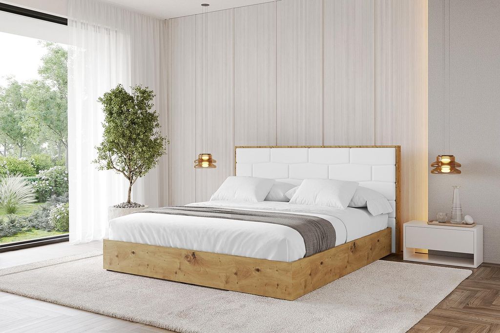 ALTDECOR Polsterbett mit Bettkasten - ENZO8 - 140x200 Weiß Kunstleder- Bett mit Matratze H3/H4, Kopfteil, Boxbett, Doppelbett mit Stauraum