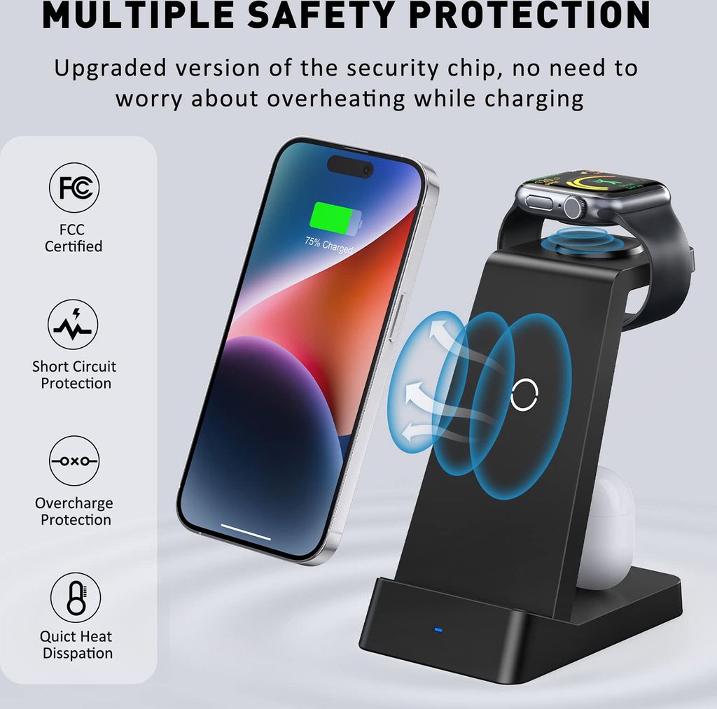Kabellose 3-in-1 Ladestation für iPhone, Apple Watch und Produktbild 5