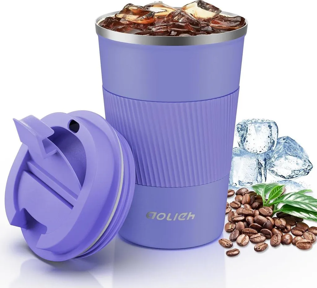 Aolieh Tazza Viaggio Termica Viola 380ml - Acciaio Inox Anti-Perdite