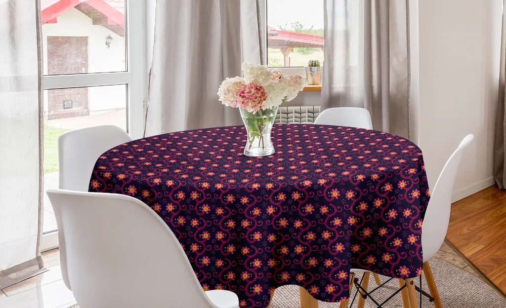 Tovaglia Rotonda 150 cm Floreale ABAKUHAUS - Viola Magenta Cucina