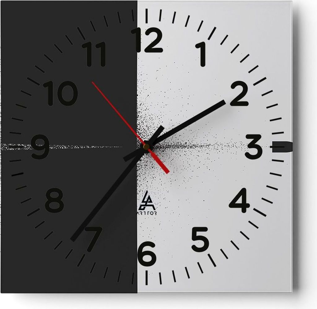 Wanduhr - Quadrat - Glasuhr - Kugel Schwarzweiß Modern - 40x40cm - Schleichendes Uhrwerk - Lautlos - zum Aufhängen bereit - Dekoration Modern - W...