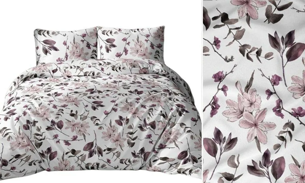 Linge de lit KARO motif feuilles rose violet en coton Max doux 140x200 cm