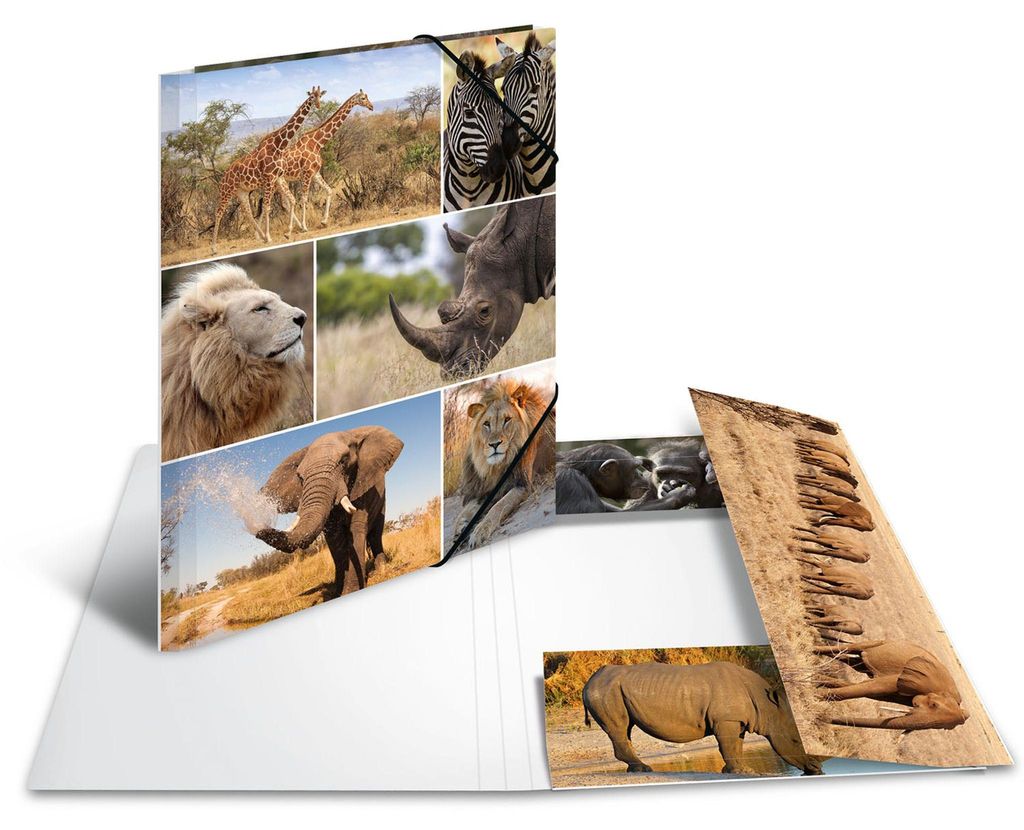 HERMA Eckspannermappe "Afrika Tiere" aus Karton DIN A4 Produktbild 