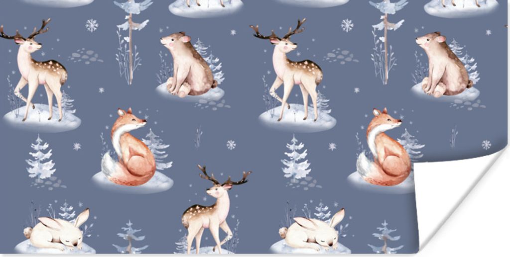 MuchoWow Poster Winter - Muster - Tiere 160x80 cm - Foto Poster