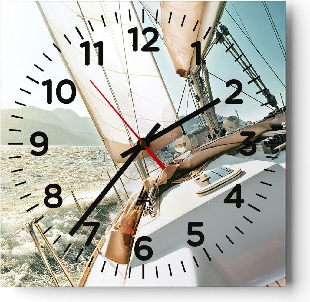 Wanduhr - Quadrat - Glasuhr - Yacht Segeln So - 30x30cm - Schleichendes Uhrwerk - Lautlos - zum Aufhängen bereit - Dekoration Modern - Wanddekorat...