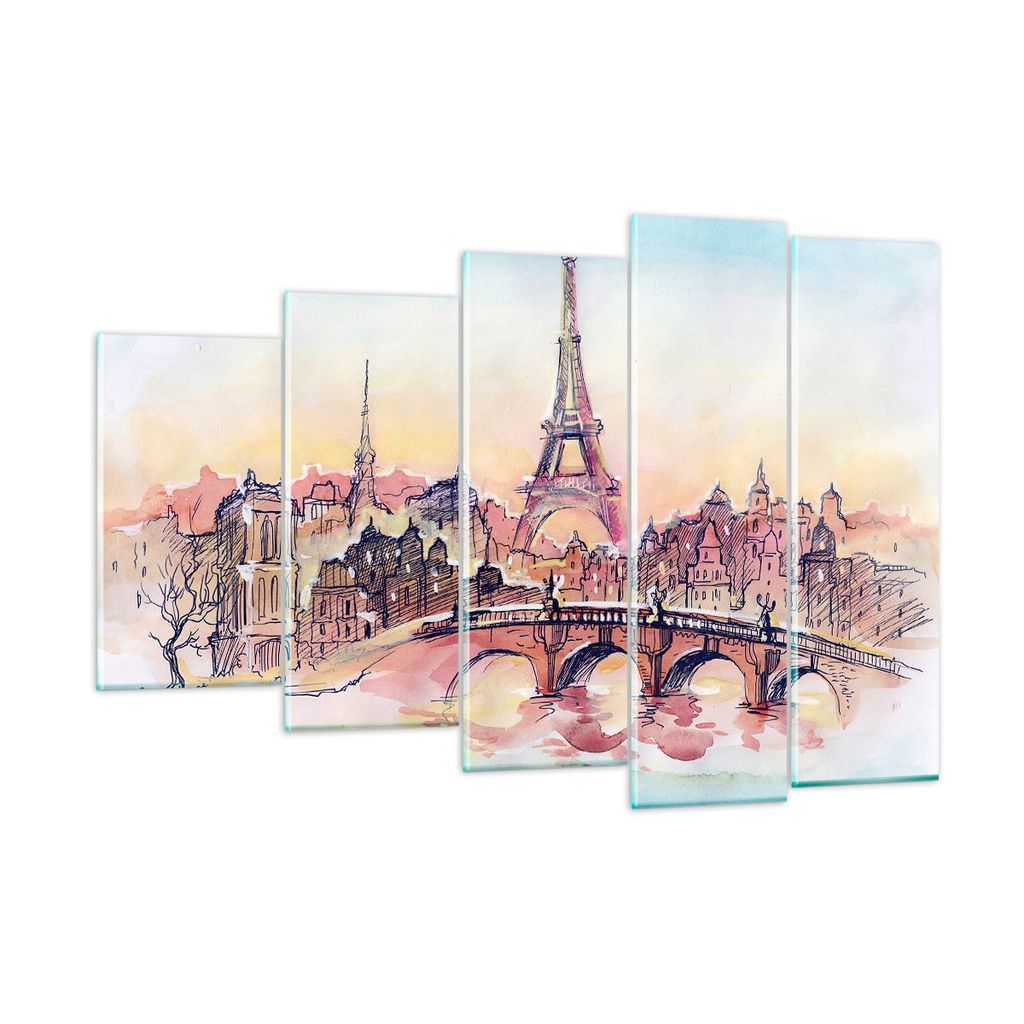Bilder auf glas - Brücke Eiffle Illustration Frankreich - 150x100cm - Glasbilder - Wandbilder - Kunstdruck - Wanddekoration aus Glas - Glas Bilder...