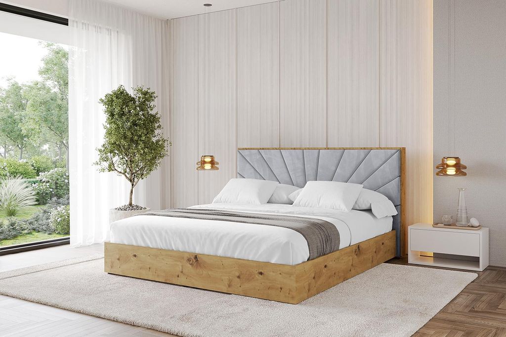 ALTDECOR Polsterbett mit Bettkasten - ENZO6 - 140x200 Hellgrau- Bett mit Kopfteil, Boxbett ohne Matratze, Doppelbett mit Stauraum