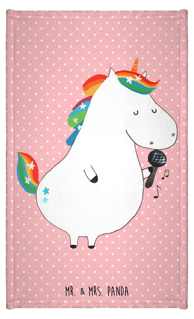 Mr. & Mrs. Panda Handtuch Einhorn Sänger - Rot Pastell - Geschenk, baumwolle, Einhörner, Unicorn, Konfetti, Frotteetuch, gäste wc, Geburtstag, G...