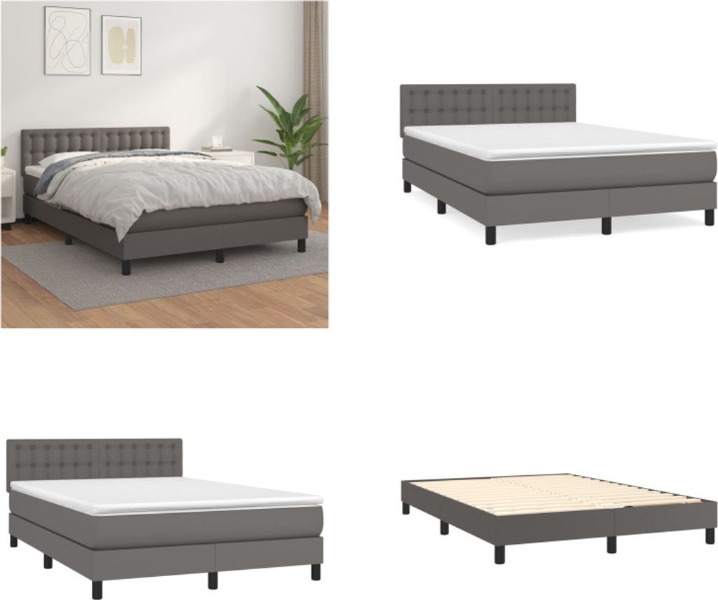 vidaXL Boxspringbett mit Matratze Grau 140x190 cm Kunstleder - Boxspringbett - Boxspringbetten - Bett - Schlafzimmermöbel